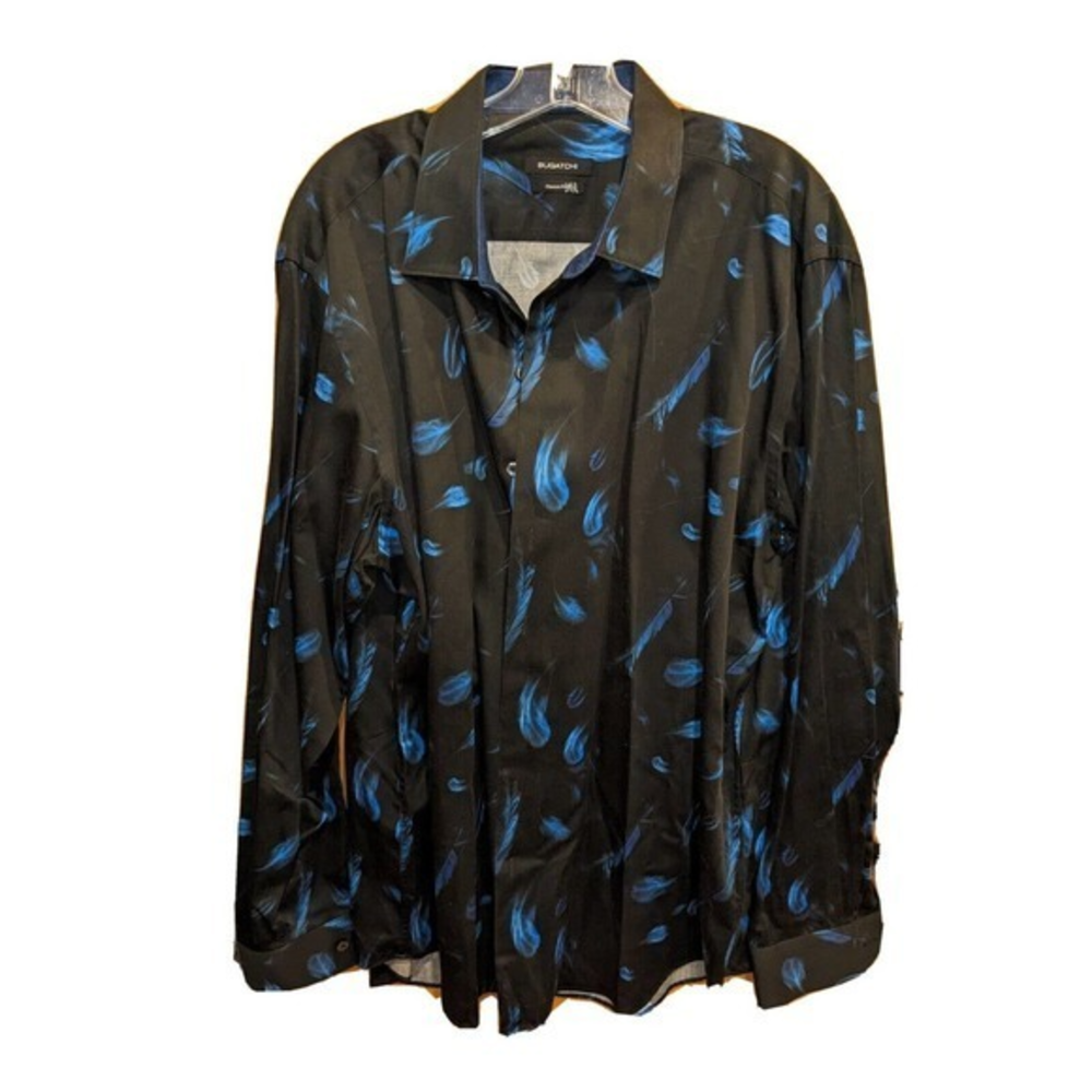 Men's‎ BUGATCHI Black Blue Feather Shirt XL extra large long sleeve